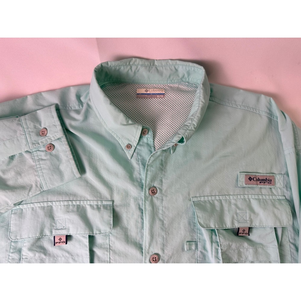 Columbia PFG Fishing Shirt Mens XL Button Up Omni Shade Aqua Outdoors